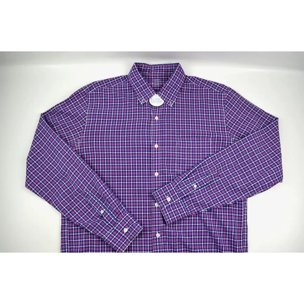 J Crew Light Weight Dress Shirt Cotton Men's L Slim Fit Blue &‎ Red Plaid